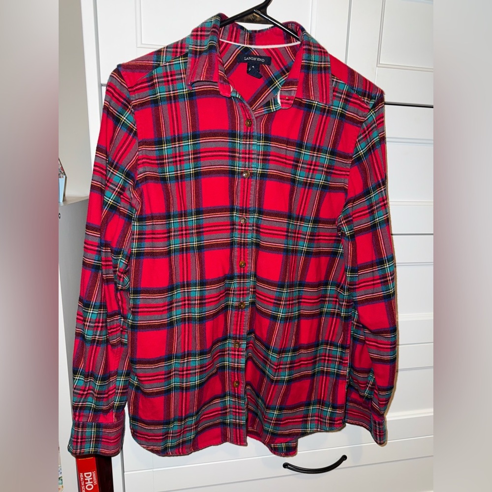 Lands' End Women’s Red Plaid Shirt flannel